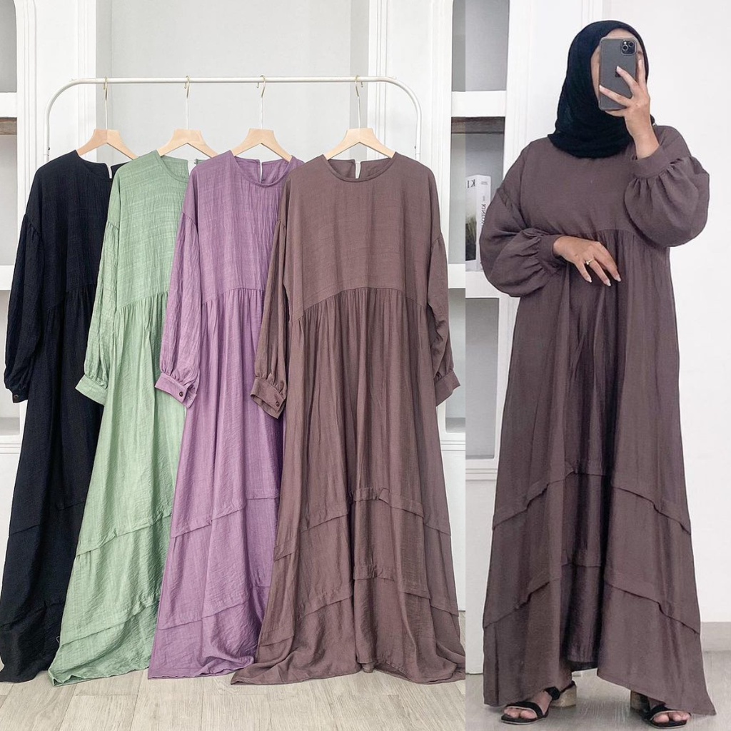 GAMIS WANITA ANNE DRESS BAHAN POLO LINEN LD 120 PJ 136 CM PT 46 CM LEBAR BAWAH 214 CM GAMIS WANITA TERBARU 2023 KEKINAN / DRESS WANITA KEKINIAN / MAXY DRESS WANITA JUMBO