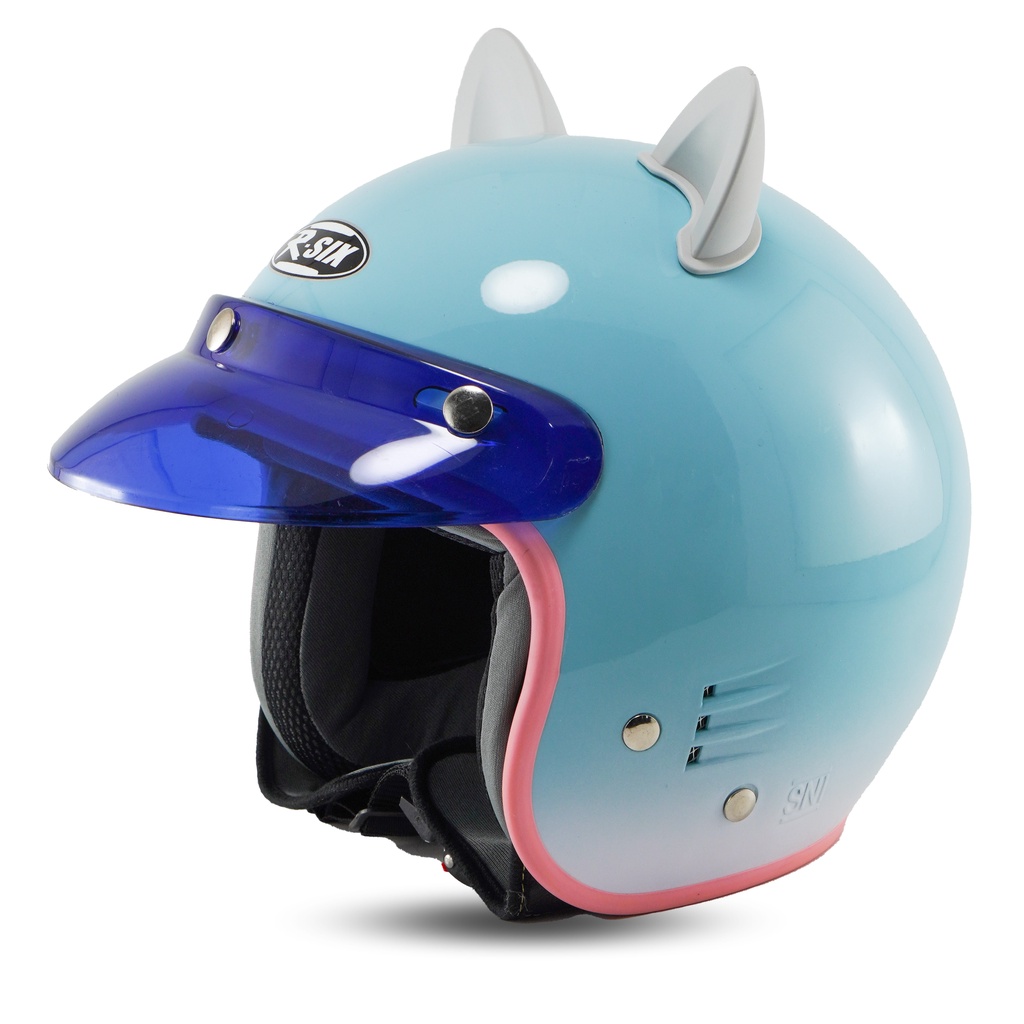 Helm Bogo Dewasa Wanita helm Cewek Kuping Kucing Grey