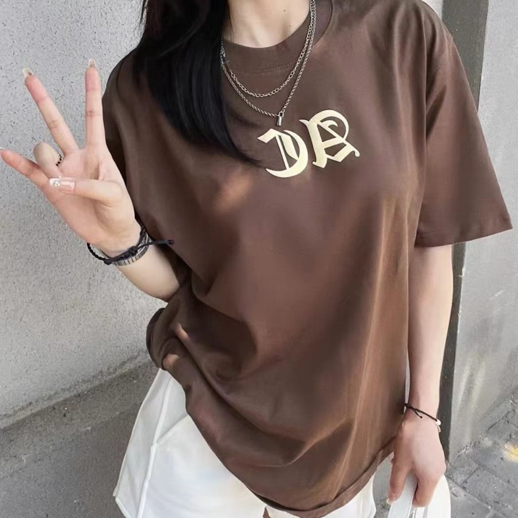 Red Yang sesak Guochao desain asli gelembung ac pencetakan logo sederhana lengan pendek pria dan wanita musim panas longgar leher bulat kasual t-shirt
