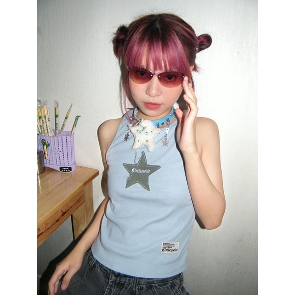 Red Star patch bordir desain kamisol pakaian luar wanita musim panas baru slim fit dan tipis hot girl inner top