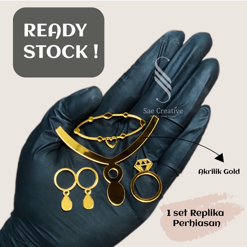 1 Set Replika Perhiasan Akrilik Gold Mirror / Silver / Dekorasi / Mahar / Seserahan / Scarpbook