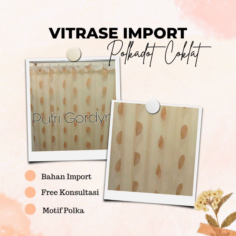 Vitrase Bordir Polkadot Coklat Gold 2m