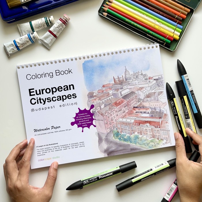 

Terlaris Watercolor Coloring Book - Buku Mewarnai - European Cityscape Budapest