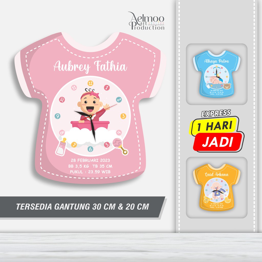 Jam Dinding Custom Baby Born Gemaz Wall Clock Unik Kelahiran Kartun Hadiah Aqiqah Kado Bayi Lahir