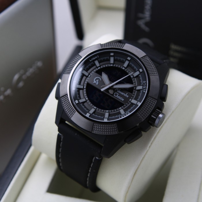 Terlaris Alexandre Christie Ac 9374 Full Black Double Time Pria Original