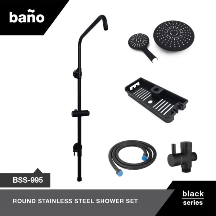 Setshow Shower Tiang Hitam Bulat Bano / Shower Set Hitam Bulat Bano