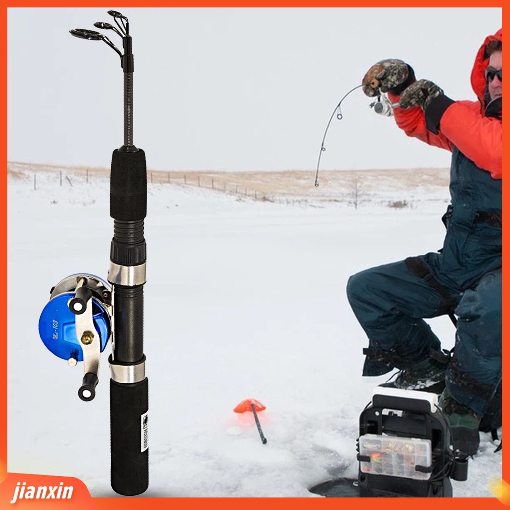 [Jianxin] 1 Set 50cm/67cm Winter Fishing Rod Dengan Reel Ultrashort Teleskopik Adjustable Ultralight Angling Serat Karbon Dua/Tiga Bagian Tiang Pancing Es Untuk Outdoor