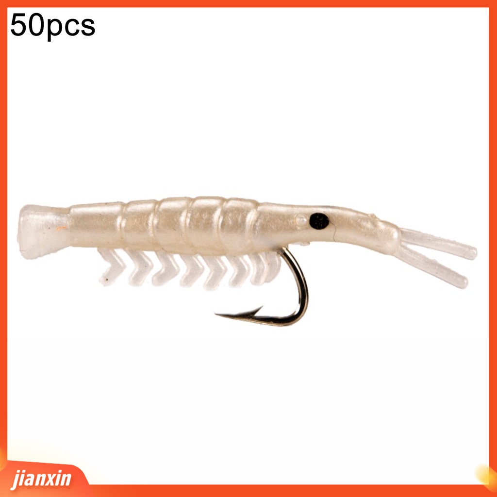 [Jianxin] 100 Pcs / Set Umpan Pancing Soft Bait Bentuk Udang Imitasi Dengan Kail Tajam
