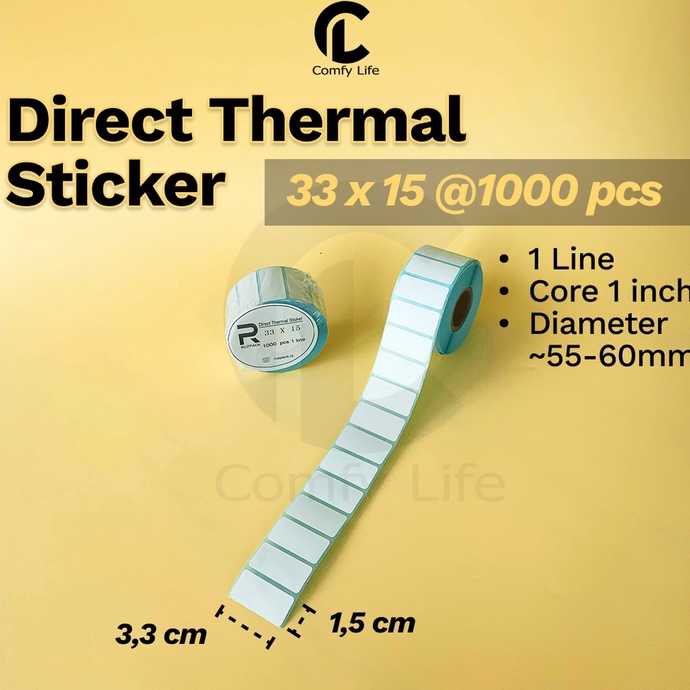 

Terlaku.../ DIRECT THERMAL STICKER [33x15 MM] KERTAS LABEL STIKER BARCODE 1 LINE 1000 PCS