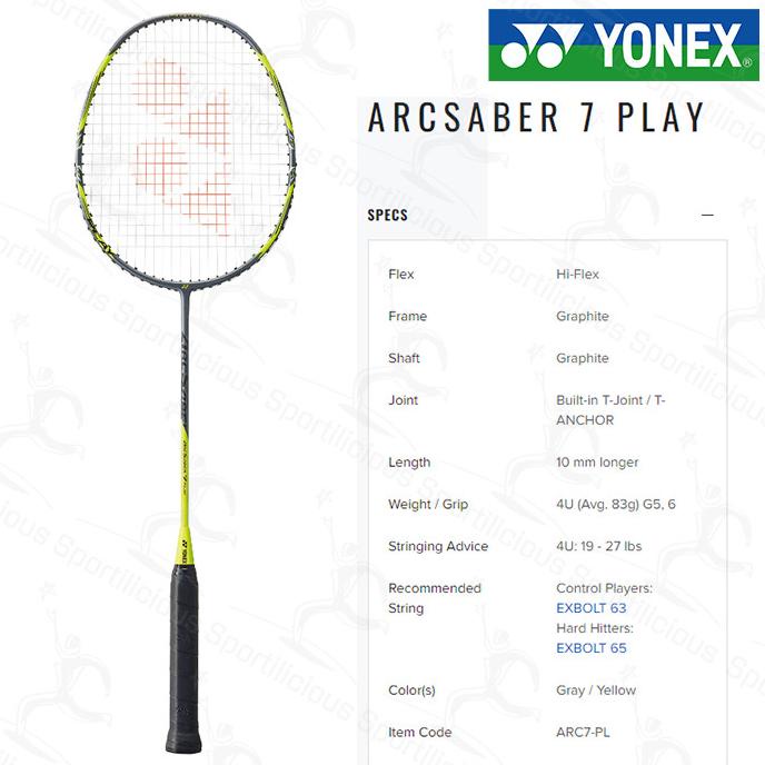 Raket Bulutangkis Yonex Arc Saber 7 Play Original Nadinealmirastore