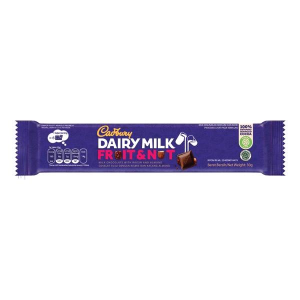 

CADBURY FRUIT & NUT 30 GR - COKLAT