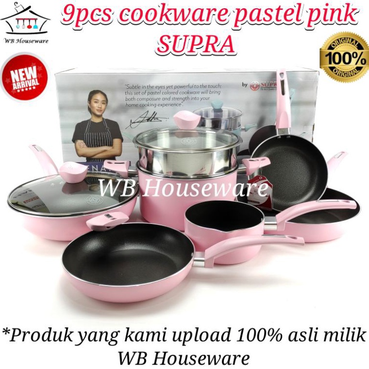 Harga spesial (FREE PACKING DUS + BUBBLE) panci set 9pcs renata moeloek / cookware set pastel pink S