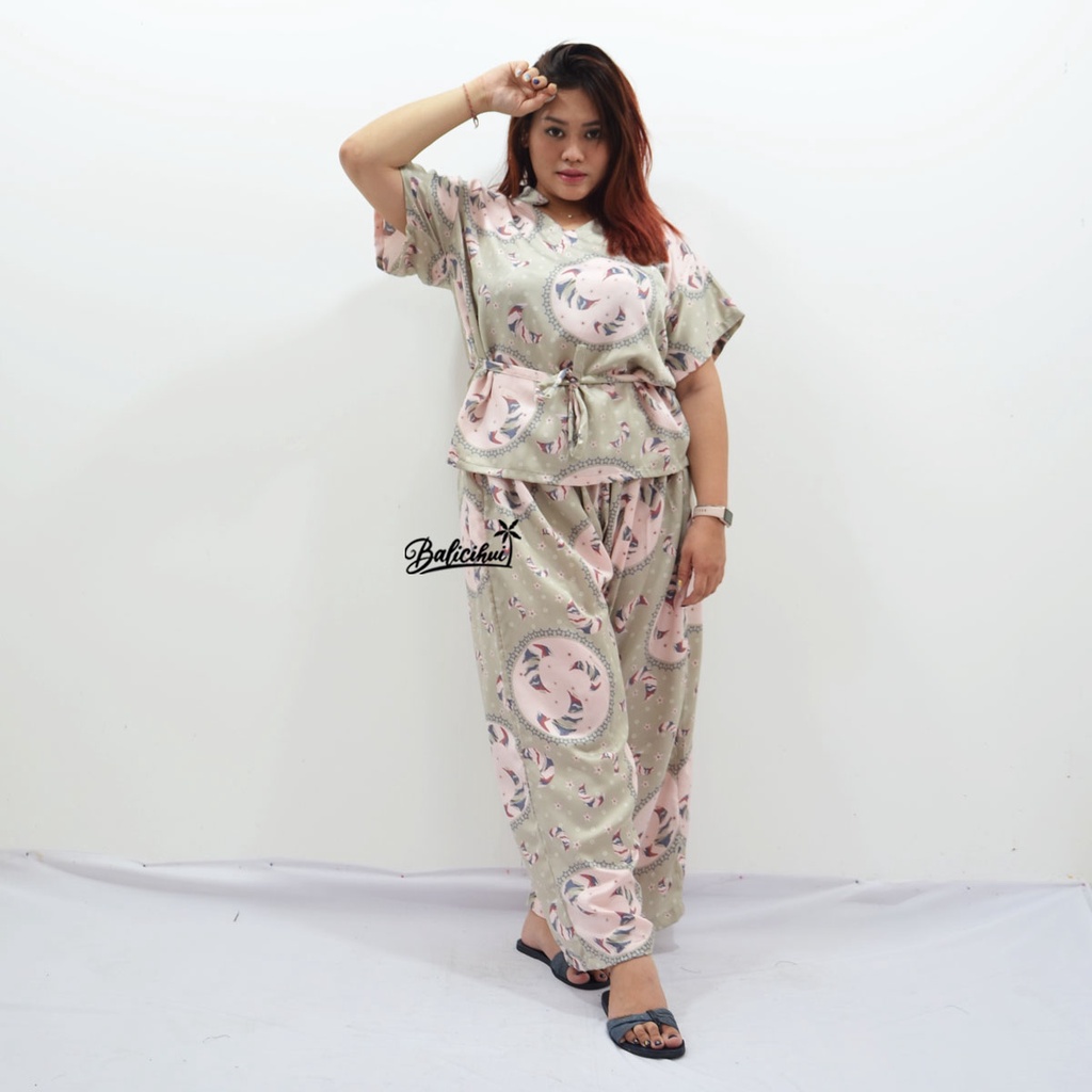 Balicihui Setelan Satin Jumbo Piyama Plus Size Baju Tidur Big Size Setelan Panjang Wanita