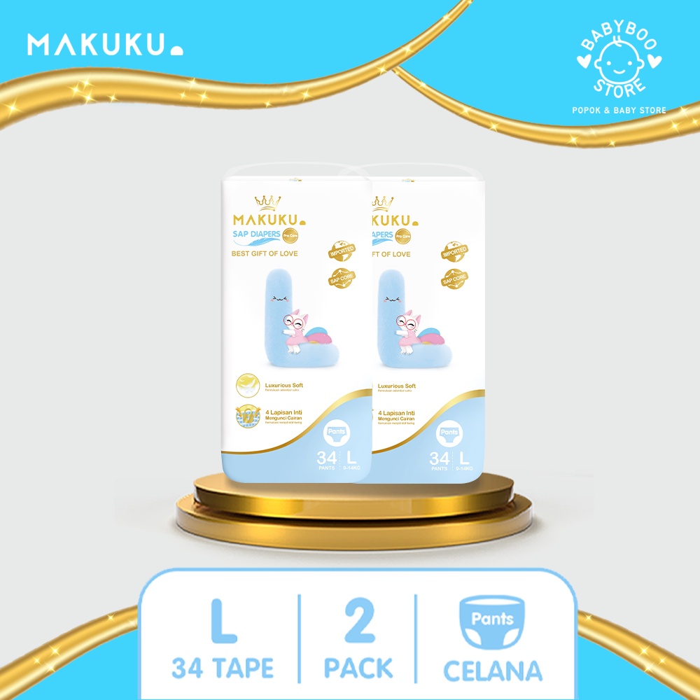 MAKUKU SAP Diapers Procare Pants L34 x 2 Pack Popok Premium Lembut Mencegah Ruam Dan Anti Gumpal