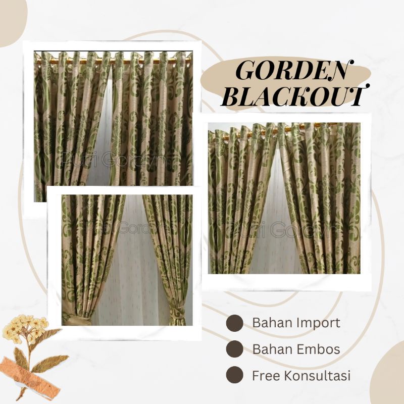 Gorden Hordeng Gordyn Murah Blackout Minimalis Floging Bulu Abstrak Hijau Cream