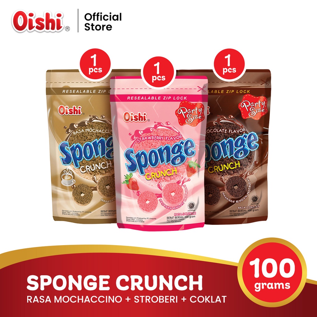 

Sponge Crunch Rasa Coklat + Stroberi + Mochaccino