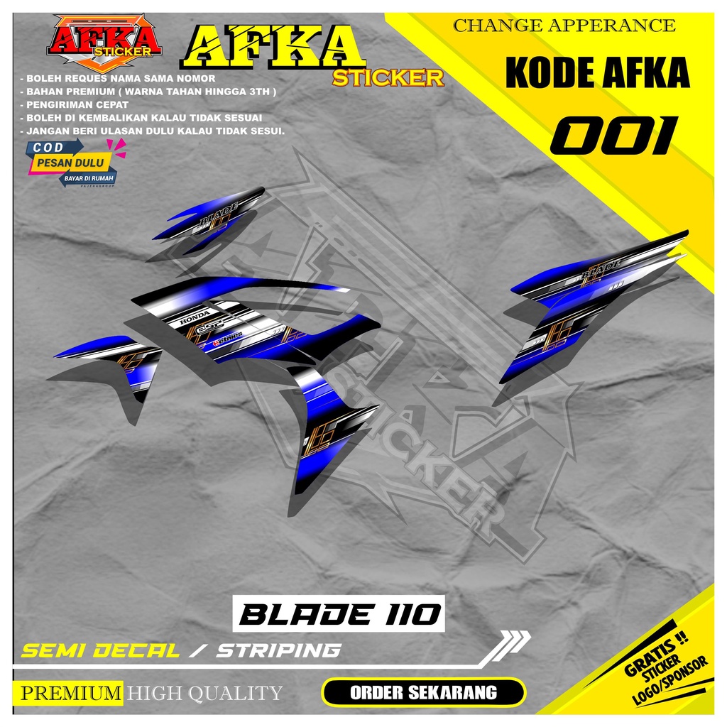 Striping Sticker Variasi Motor BLADE 110-Motif Racing Desain Terbaru-AK-01