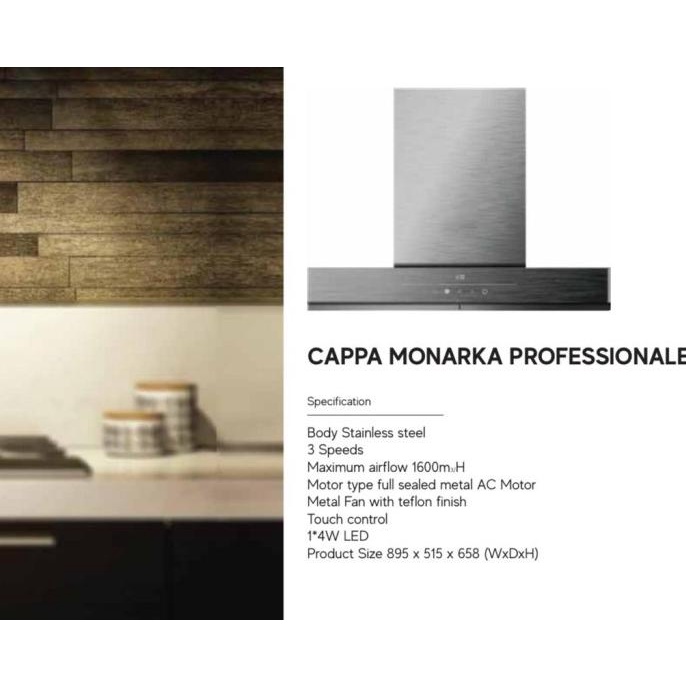 Catristo Cappa Monarka Professionale - Chimney Hood Stainless Steel 895mm x 658mm, Kapasitas 1600 m³/h