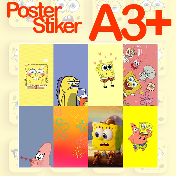 Sticker Poster Spongebob squarepant patrik tuang krab sendy plangton kartun anak a3 a3+ a4 custom hi
