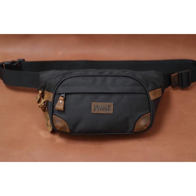 Waist Bag Pusiill / Waistbag Kombinasi kulit Sapi Asli+Cordura