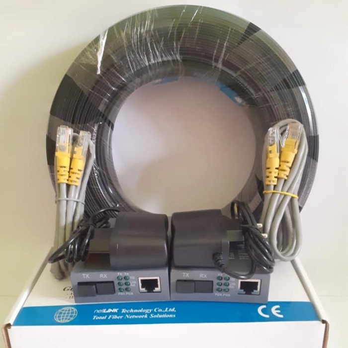 Paket kabel fiber optik precon 150 meter dan sepasang netlink htb 3100