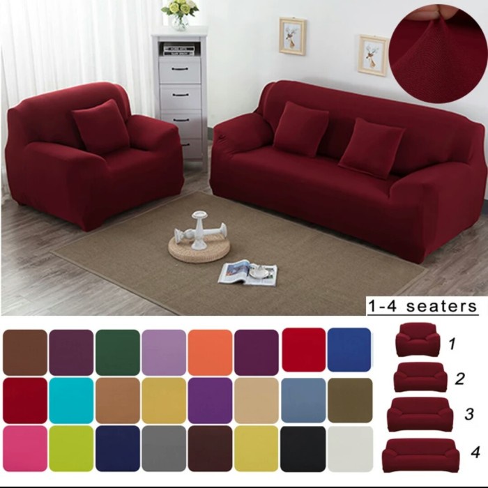 Terlaris Cover Sofa Polos /Sarung Sofa Polos +Free 1Sarung Bantal -2Seater