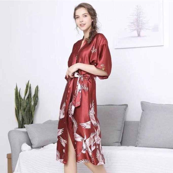 Kimono Robe Makeup Mandi Wanita Silk Satin Premium 580 Panjang fit XL