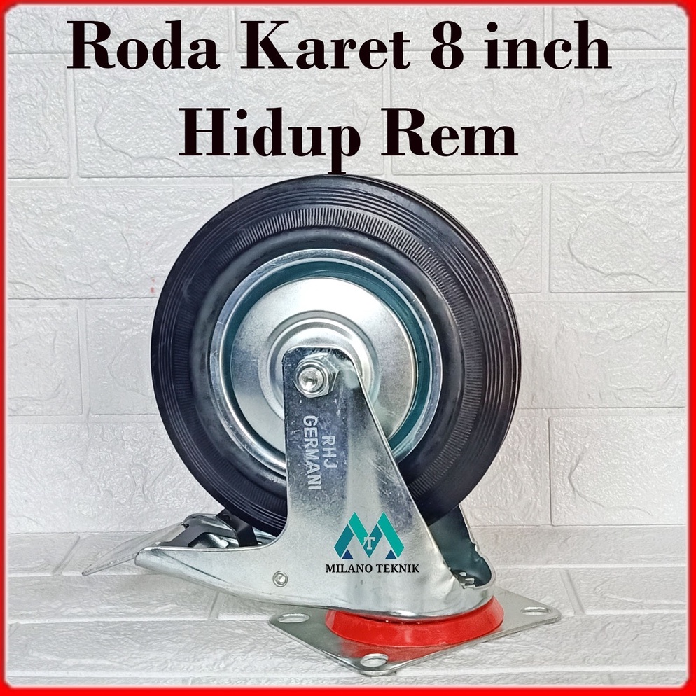 Ready Roda Troli 8" Hidup Rem Roda Karet 8 inch Roda Etalase Roda Gerobak NQH