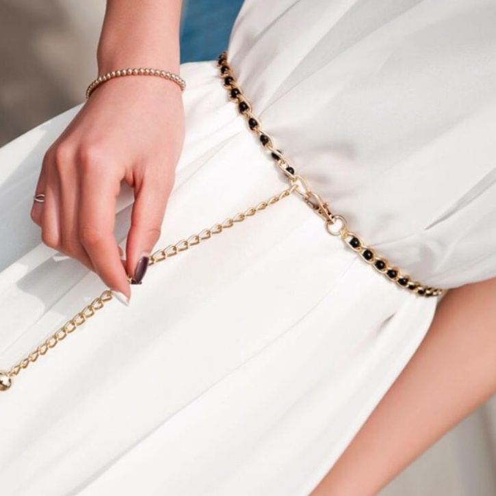 ✭Terbaru✬ 8AIAI Ikat Pinggang Tali Rantai Mutiara Bahan Metal Mutiara untuk Wanita Korea Fashion Wom