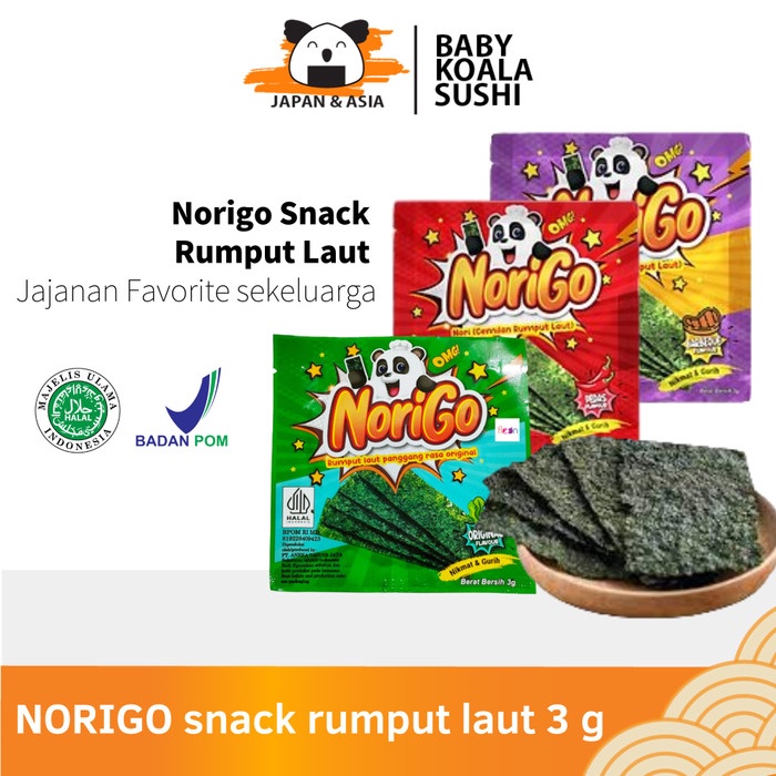 

NORIGO Snack Rumput Laut 3 g 1pcs Halal Nori Sachet Seaweed - Original-3g Limited