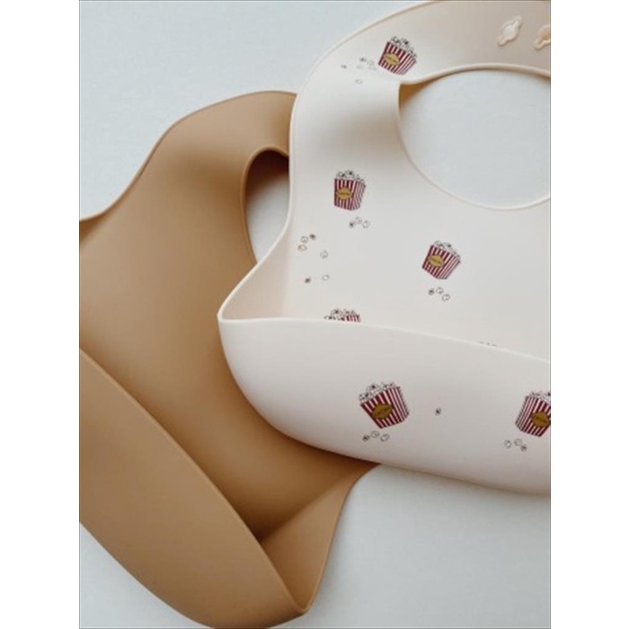 Konges Slojd Silicone Bib 2 Pack - Popcorn/Light Brown