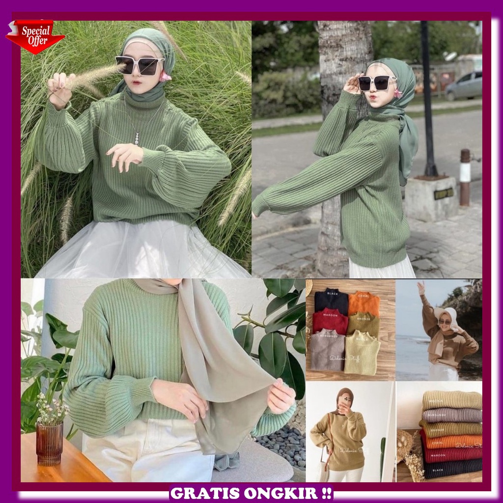 Korean Style Terbaru 2023 Turtleneck Wanita Turtle Neck Jumbo Lengan Pendek Kaos Rajut Knit Rib Blou