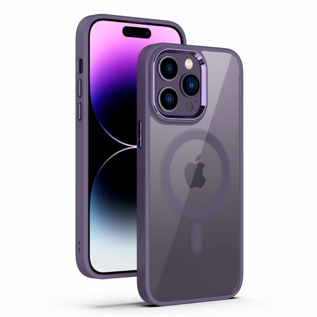 Case iPhone 14 Pro Max Plus Magsafe Casing Clear Acrylic Deep Purple