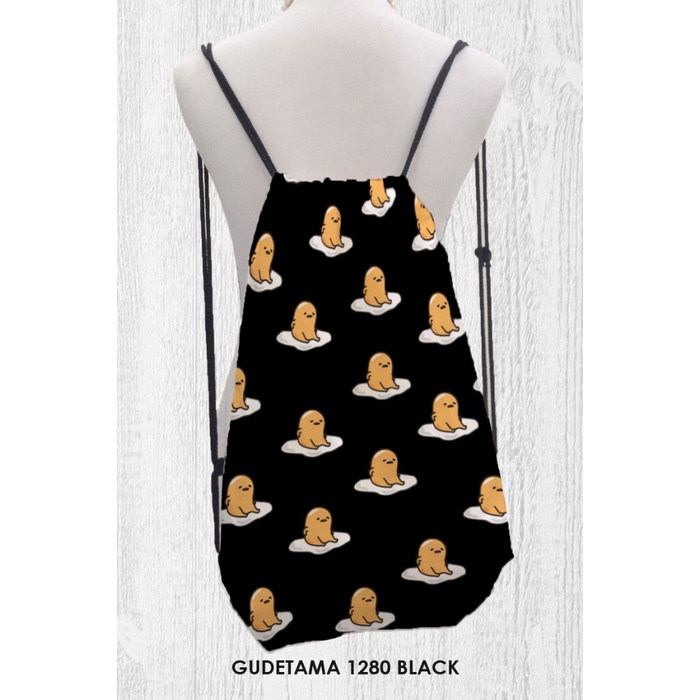 Terlaris Tas Serut Backpack / Drawstring - Gudetama 1280 Black