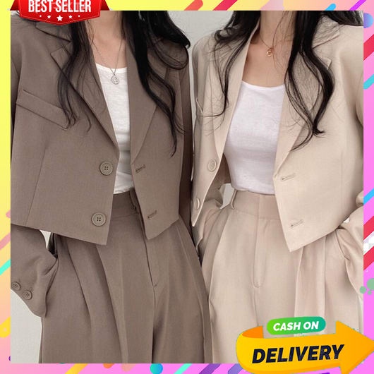 One Set Blazer Wanita Kerja Import Korean Style Jumbo Stelan Jas Kantor Blezer Cewek Casual Setelan 