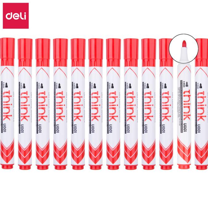 

Deli Eu00140 (Box) Dry Erase Marker/Spidol Whiteboard-Red 12 Pcs