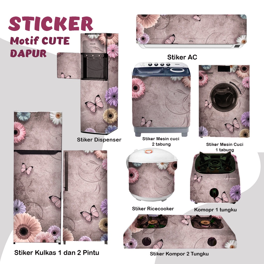 Versatile Home Decor Sticker - Stiker Dekorasi Kulkas 1 & 2 Pintu, Kompor, Magicom, AC, Mesin Cuci, 
