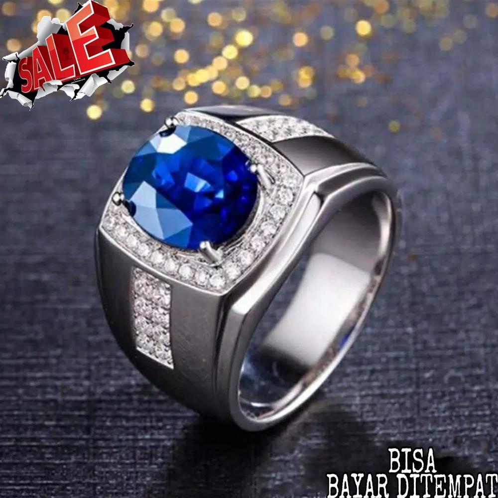 Terbaru Cincin Pria Keren Cincin Ruby Batu Permata  Biru Cincin Titanium Pria Cincin Cowok Cincin  F