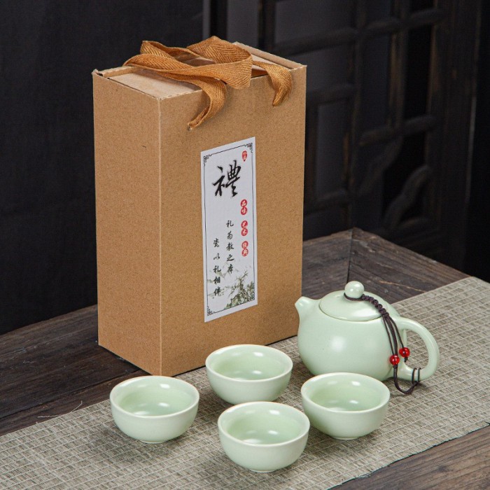 Chinese Tea Pot Set Antique Teko Teh China 4 Cangkir Keramik