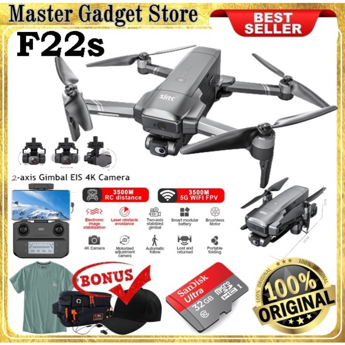 DRONE SJRC F22S 4K PRO PTZ 3.5KM VERSION EIS DRONE GPS 2AXIS GIMBAL ORIGINAL