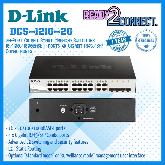 Switch Dlink Dgs-1210-20 20-Port Layer 2 Smart Managed Gigabit Switch