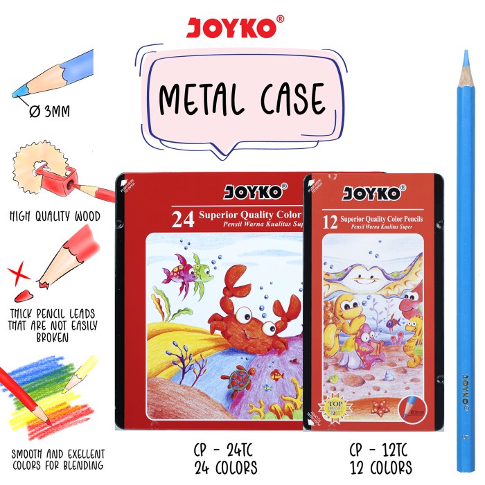 

Joyko Pensil Warna Dengan Metal Case Color Pencils Hexagonal Grip