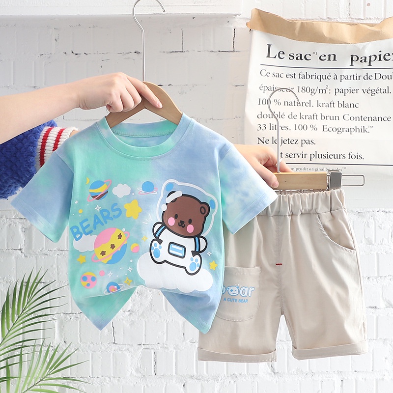 BBI URSA Setelan Anak Laki laki Import Motif Beruang Lucu Set Pendek Bayi Cowok Korean Style Terbaru Kekinian 2023 usia 1-4 tahun Tie Dye Kualitas Premium