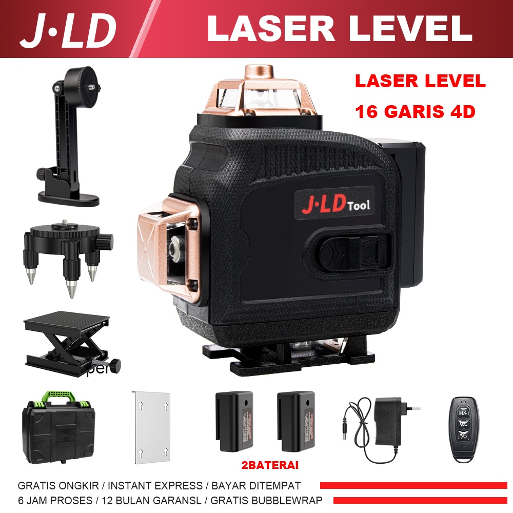 JLD LASER LEVEL 16 Garis 4D Tingkat Self leveling 360 untuk Ubin Lantai Konstruksi dan Langit-langit