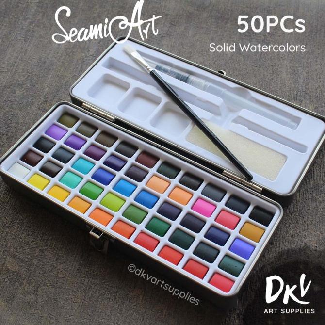 

Seamiart 50 Warna Colors Solid Watercolor Cat Air Tin Box Set