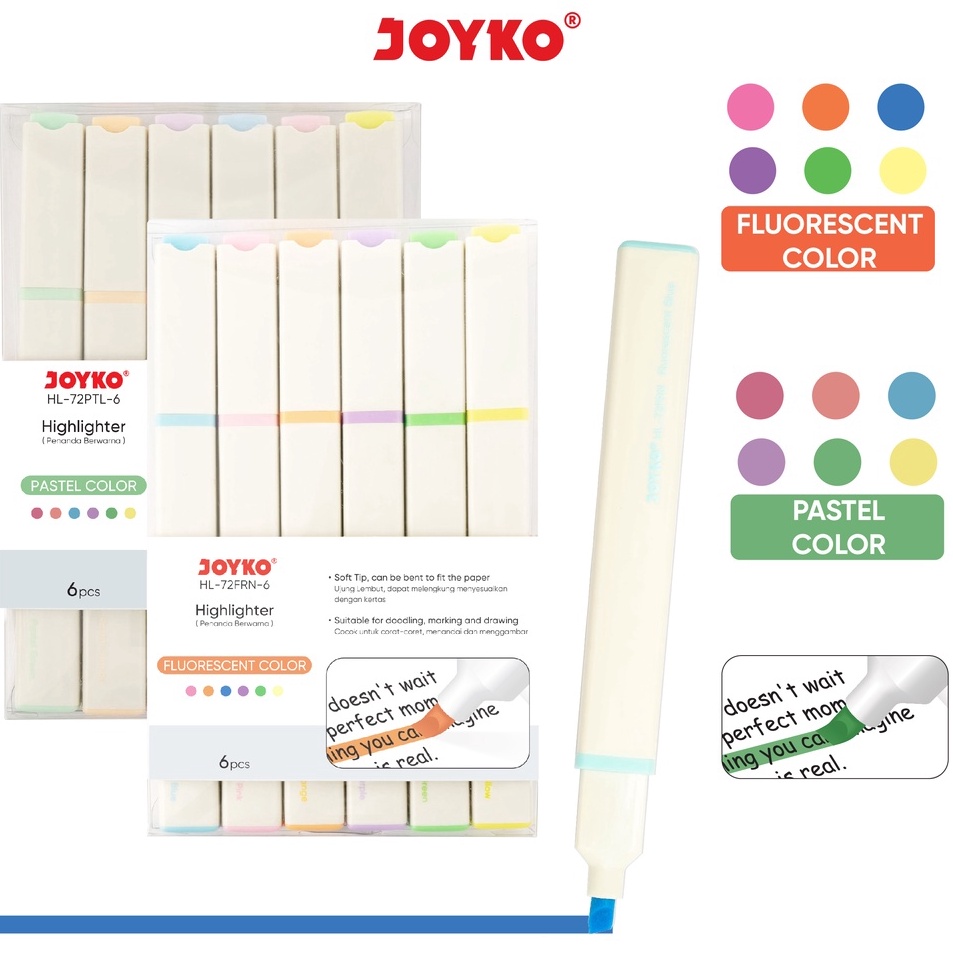 

[KODE PRODUK G97ZD3356] Penanda Berwarna Highlighter Joyko HL-72FRN ~ 72PTL 6 Warna