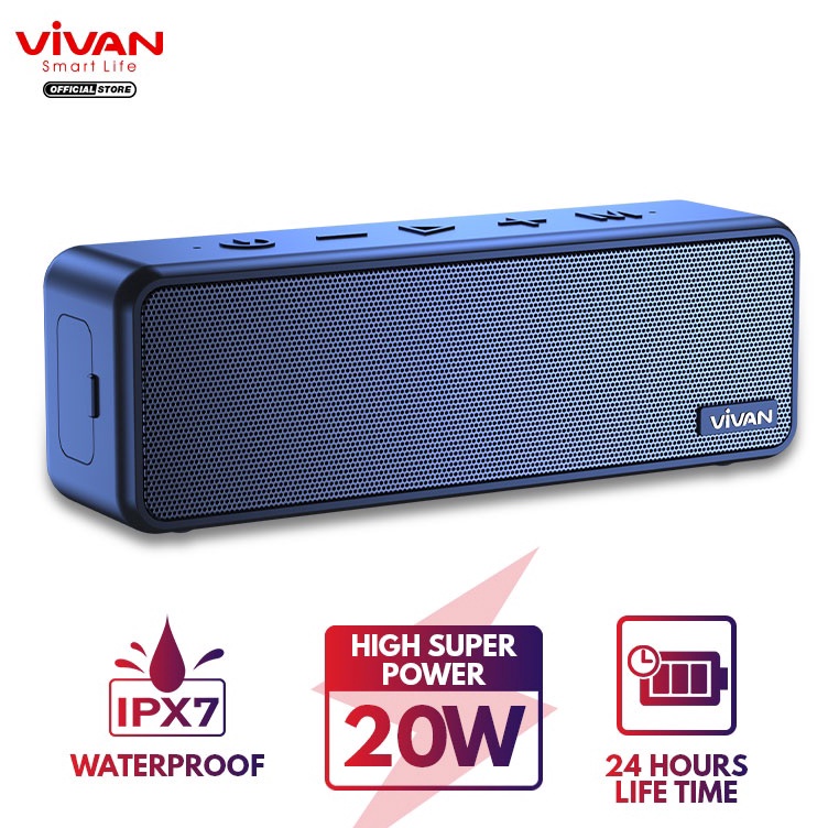 Kepoin aja Speaker Bluetooth VIVAN VS20 Wireless Audio Portable Mega Bass Waterproof IPX7 Hi-Fi AUX TWS Bluetooth 5.0 Original Surround Sound 360° - Garansi Resmi 1 Tahun