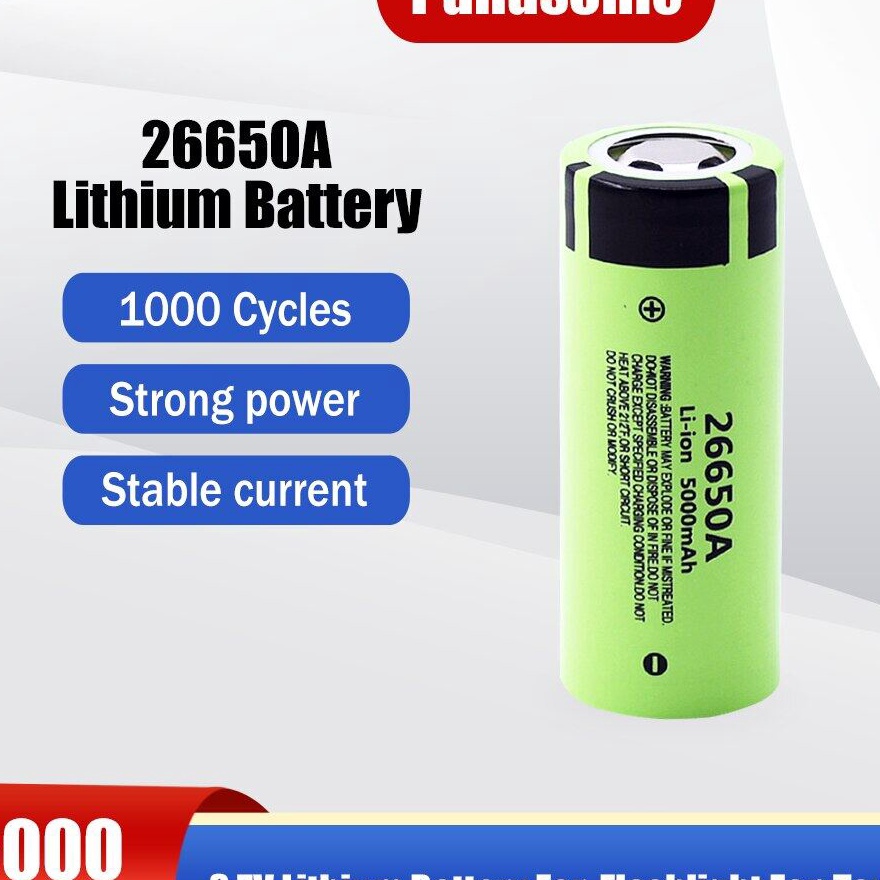 DNZQ5461㊝ Panasonic 26650A 26650 3.7V 5000mAh baterai Isi Ulang Lithium Untuk Senter Baterai Kipas K