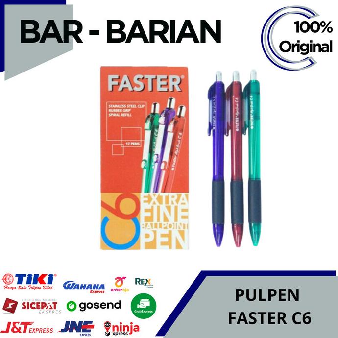 

Pulpen / Pen / Ballpoint Faster C6 Warna Hitam Dan Biru