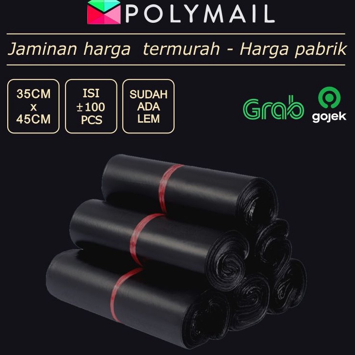 

[KODE PRODUK JS7BM3343] POLYMAILER ±100PCS 35x50CM HITAM GLOSSY PLASTIK PACKING